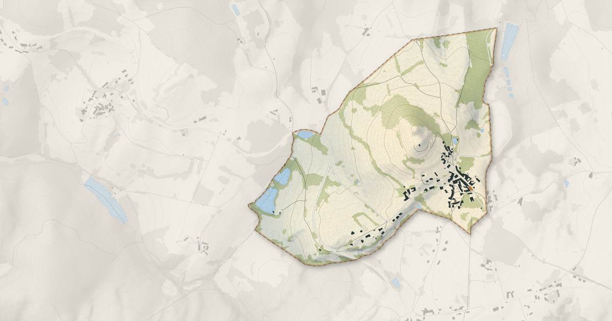 Portrait cartographique de Mauzun : relief, eau, forêts, bâti et voies, calculés à partir des données de l'IGN