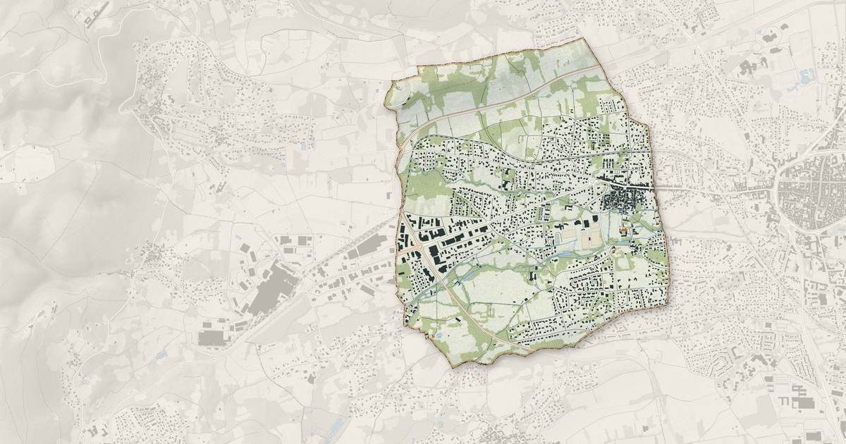 Portrait cartographique de Mozac : relief, eau, forêts, bâti et voies, calculés à partir des données de l'IGN