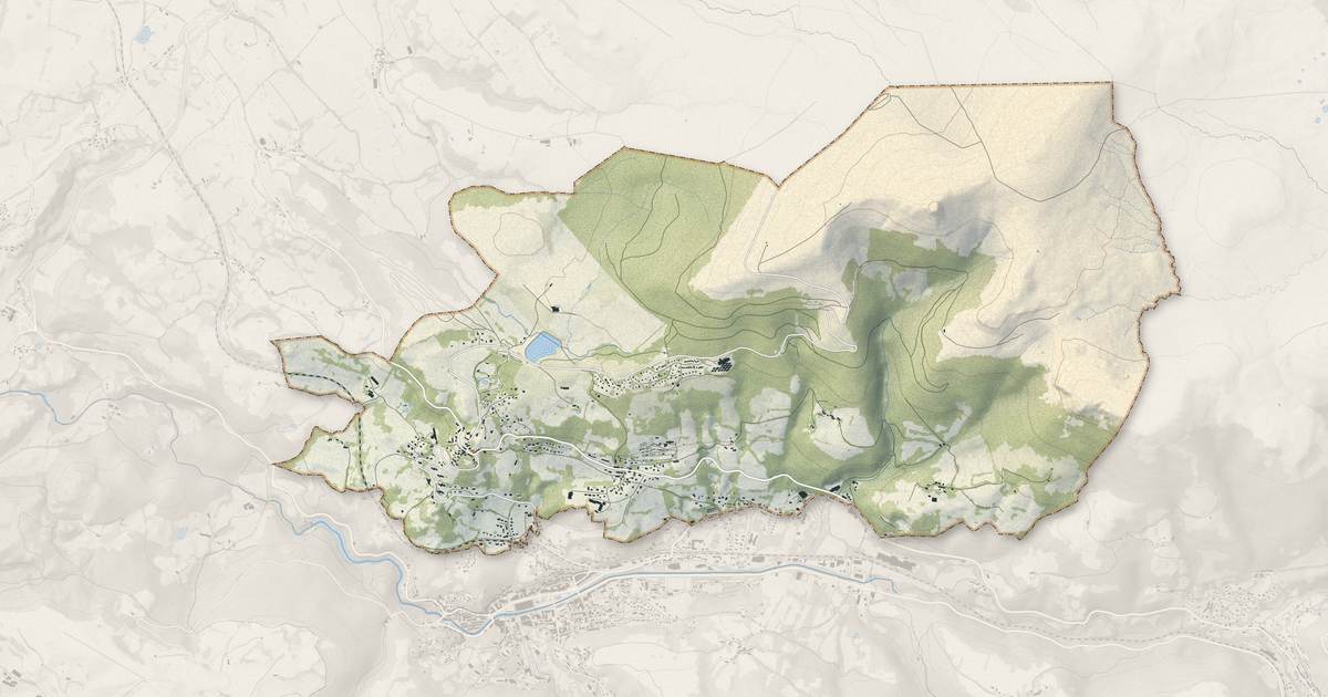 Portrait cartographique de Murat-le-Quaire : relief, eau, forêts, bâti et voies, calculés à partir des données de l'IGN