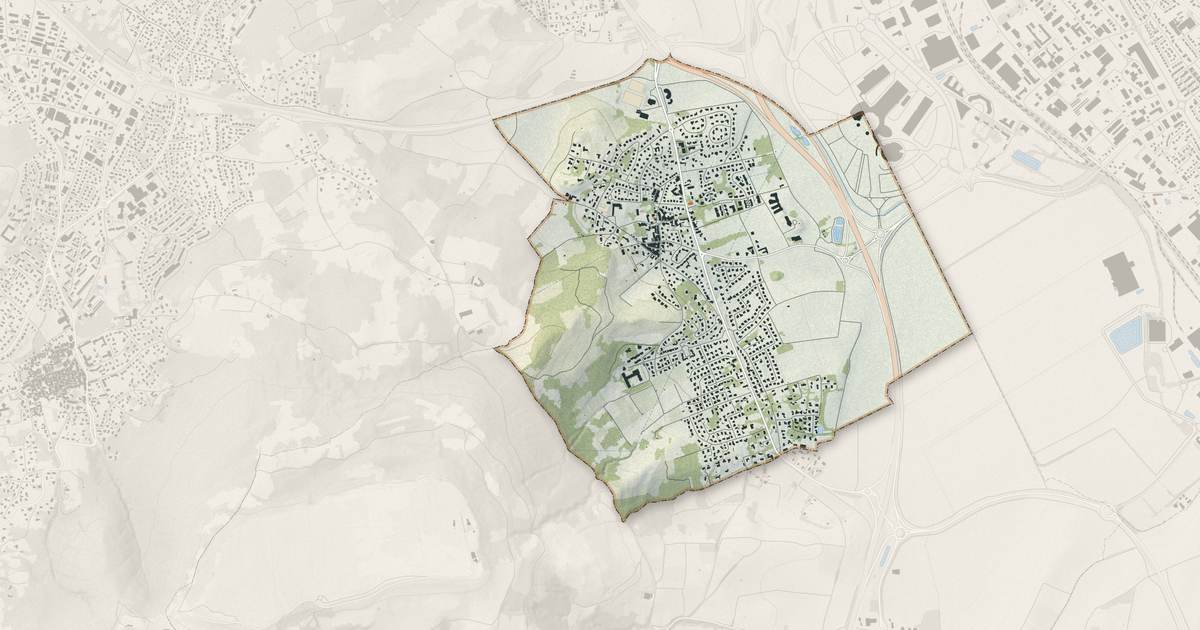 Portrait cartographique de Pérignat-lès-Sarliève : relief, eau, forêts, bâti et voies, calculés à partir des données de l'IGN