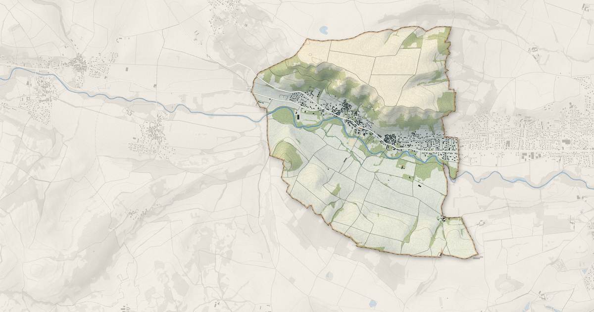 Portrait cartographique de Perrier : relief, eau, forêts, bâti et voies, calculés à partir des données de l'IGN