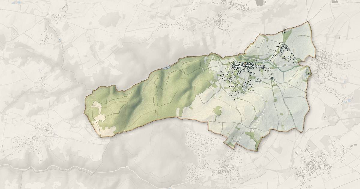 Portrait cartographique de Prompsat : relief, eau, forêts, bâti et voies, calculés à partir des données de l'IGN