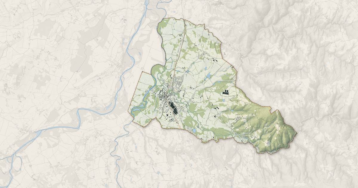 Portrait cartographique de Puy-Guillaume : relief, eau, forêts, bâti et voies, calculés à partir des données de l'IGN
