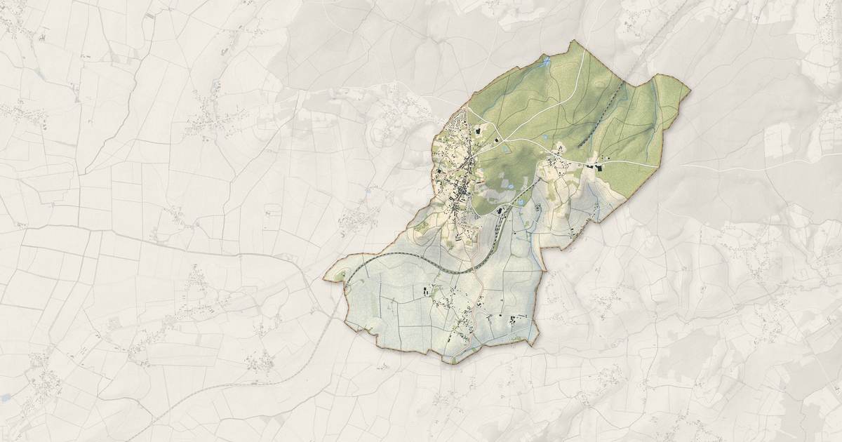 Portrait cartographique de Randan : relief, eau, forêts, bâti et voies, calculés à partir des données de l'IGN