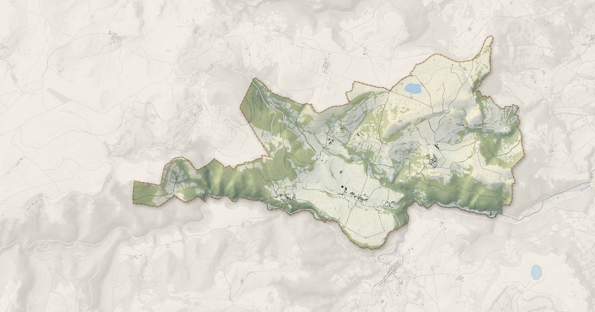 Portrait cartographique de Rentières : relief, eau, forêts, bâti et voies, calculés à partir des données de l'IGN