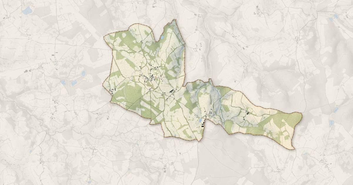 Portrait cartographique de Roche-d'Agoux : relief, eau, forêts, bâti et voies, calculés à partir des données de l'IGN