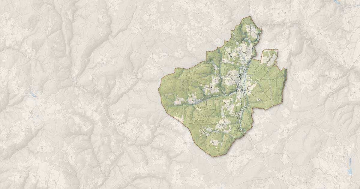 Portrait cartographique de Saint-Alyre-d'Arlanc : relief, eau, forêts, bâti et voies, calculés à partir des données de l'IGN