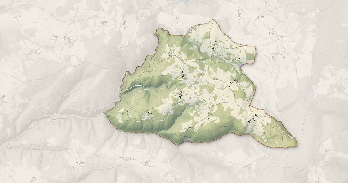 Portrait cartographique de Sainte-Catherine : relief, eau, forêts, bâti et voies, calculés à partir des données de l'IGN