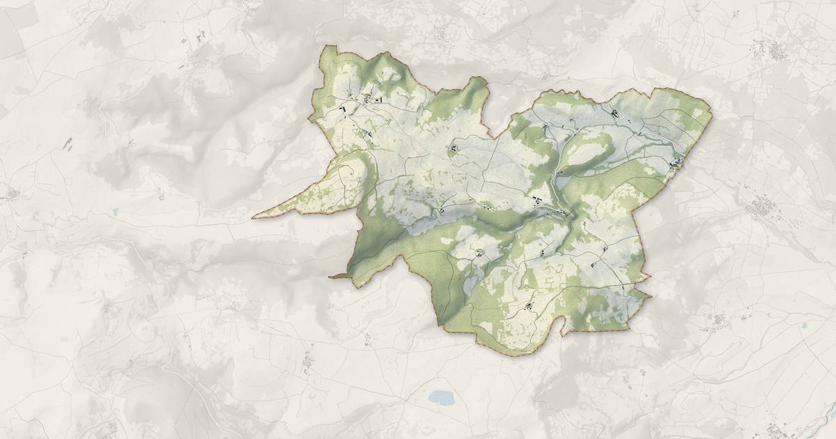 Portrait cartographique de Saint-Hérent : relief, eau, forêts, bâti et voies, calculés à partir des données de l'IGN