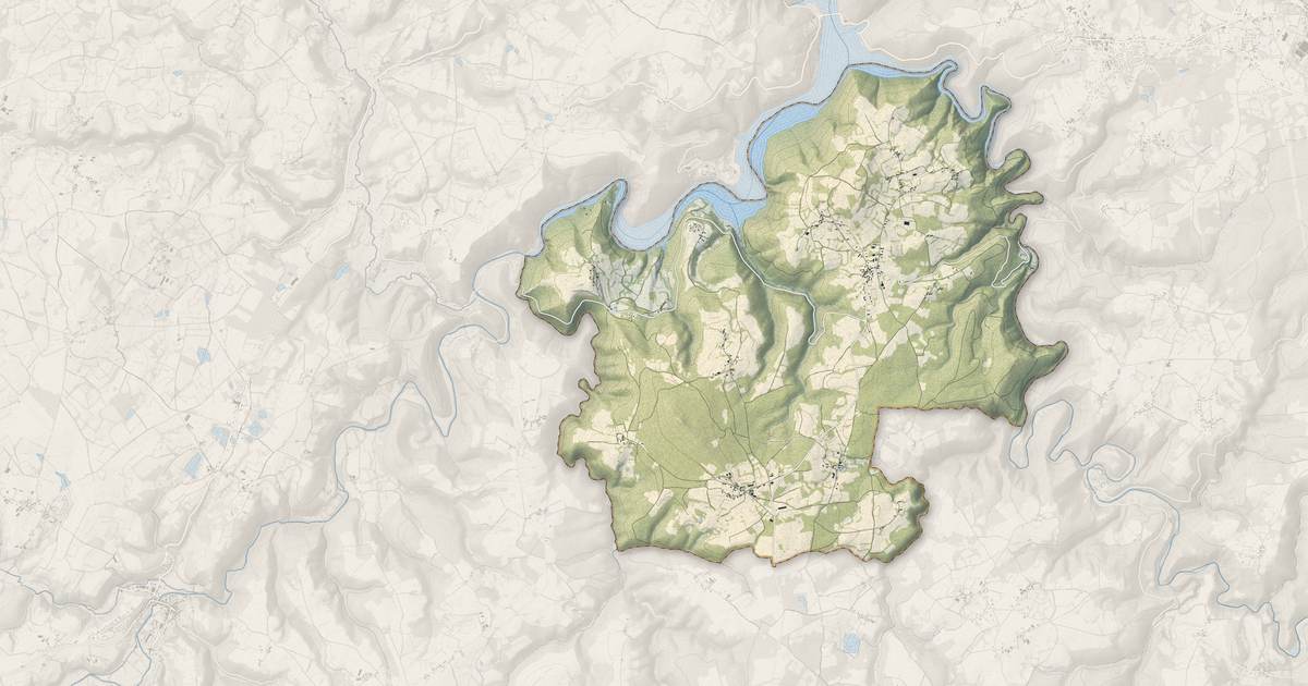 Portrait cartographique de Saint-Jacques-d'Ambur : relief, eau, forêts, bâti et voies, calculés à partir des données de l'IGN