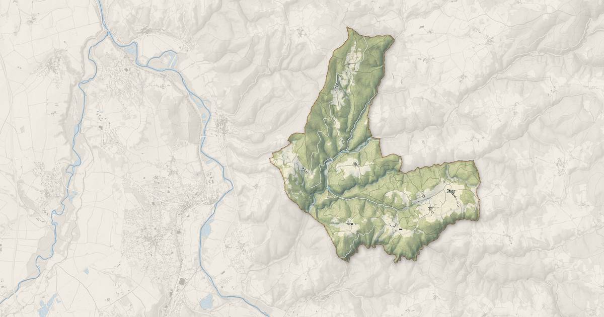 Portrait cartographique de Saint-Jean-Saint-Gervais : relief, eau, forêts, bâti et voies, calculés à partir des données de l'IGN