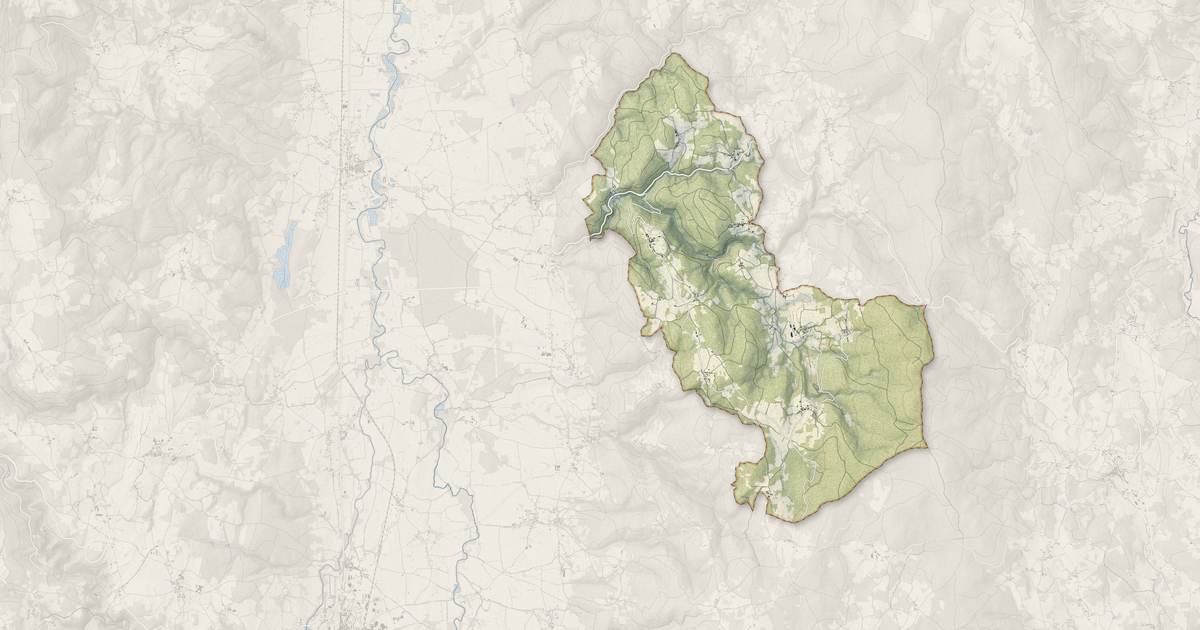 Portrait cartographique de Saint-Just : relief, eau, forêts, bâti et voies, calculés à partir des données de l'IGN