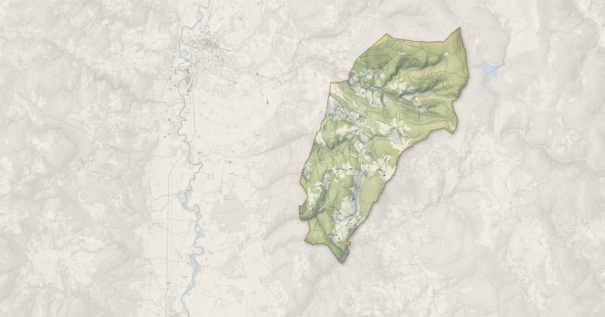Portrait cartographique de Saint-Martin-des-Olmes : relief, eau, forêts, bâti et voies, calculés à partir des données de l'IGN