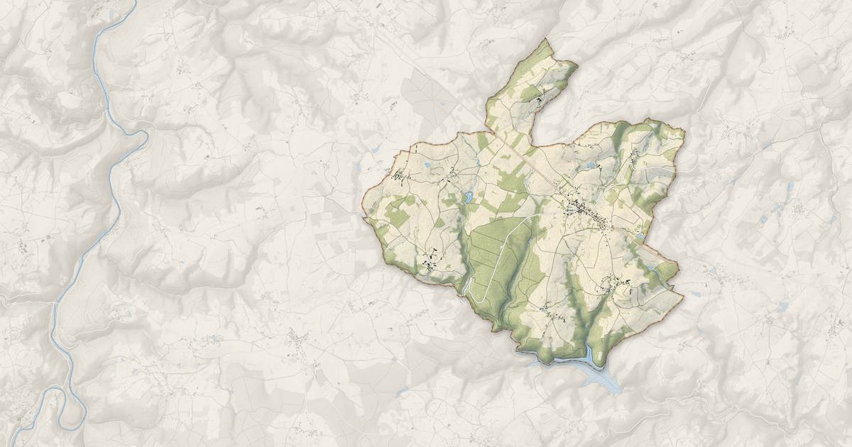 Portrait cartographique de Saint-Pardoux : relief, eau, forêts, bâti et voies, calculés à partir des données de l'IGN