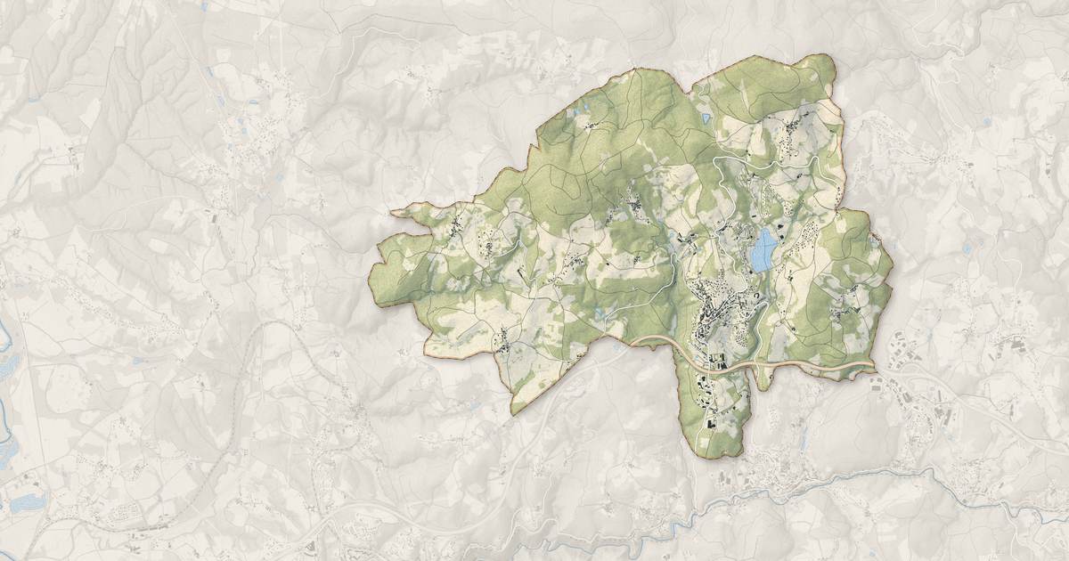 Portrait cartographique de Saint-Rémy-sur-Durolle : relief, eau, forêts, bâti et voies, calculés à partir des données de l'IGN