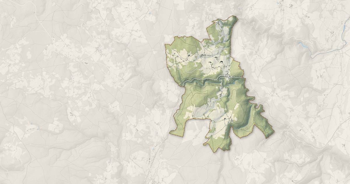 Portrait cartographique de Saint-Sauveur-la-Sagne : relief, eau, forêts, bâti et voies, calculés à partir des données de l'IGN