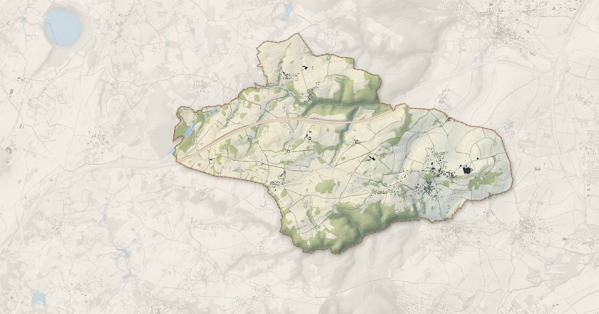 Portrait cartographique de Teilhède : relief, eau, forêts, bâti et voies, calculés à partir des données de l'IGN