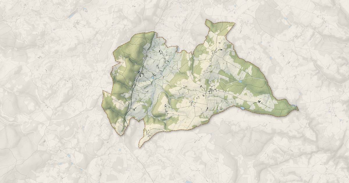 Portrait cartographique de Teilhet : relief, eau, forêts, bâti et voies, calculés à partir des données de l'IGN
