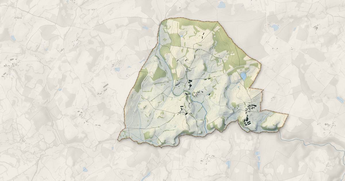 Portrait cartographique de Tralaigues : relief, eau, forêts, bâti et voies, calculés à partir des données de l'IGN