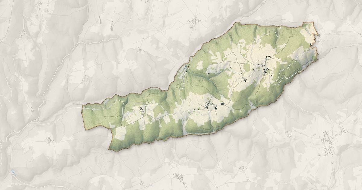 Portrait cartographique de Valz-sous-Châteauneuf : relief, eau, forêts, bâti et voies, calculés à partir des données de l'IGN