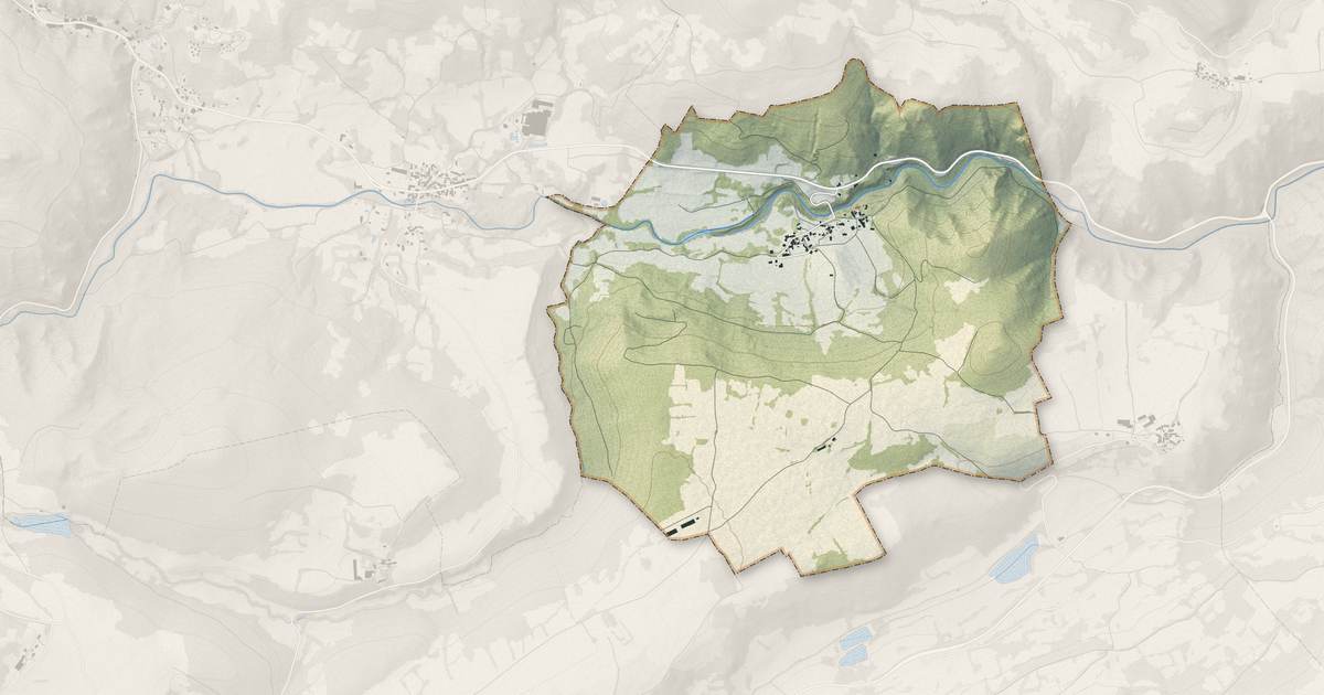 Portrait cartographique de Verrières : relief, eau, forêts, bâti et voies, calculés à partir des données de l'IGN