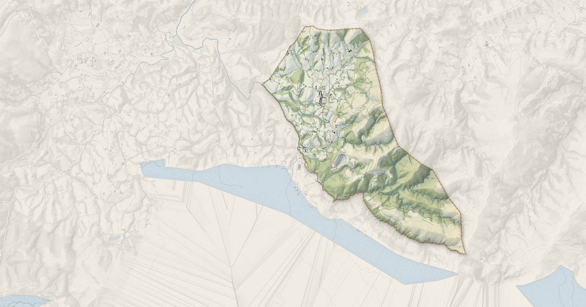 Portrait cartographique de Ainhoa : relief, eau, forêts, bâti et voies, calculés à partir des données de l'IGN