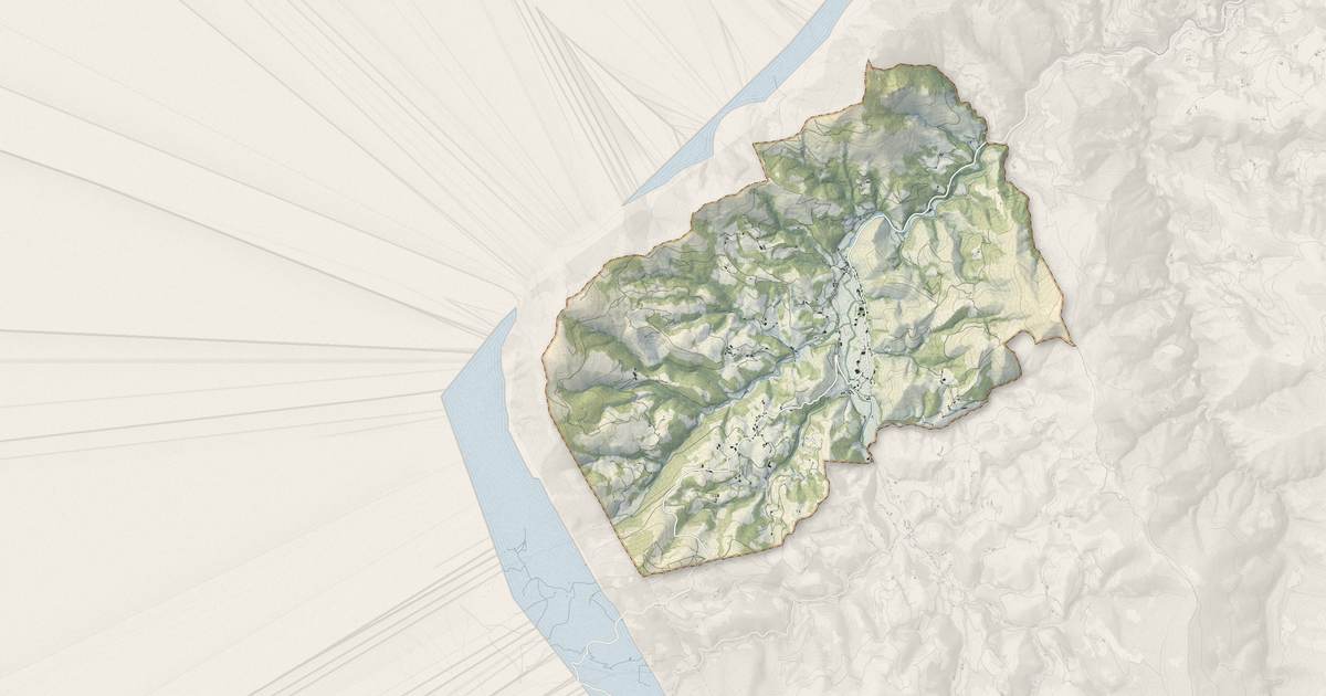 Portrait cartographique de Aldudes : relief, eau, forêts, bâti et voies, calculés à partir des données de l'IGN