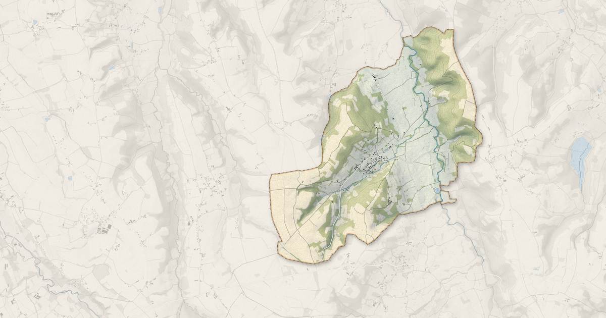 Portrait cartographique de Anoye : relief, eau, forêts, bâti et voies, calculés à partir des données de l'IGN