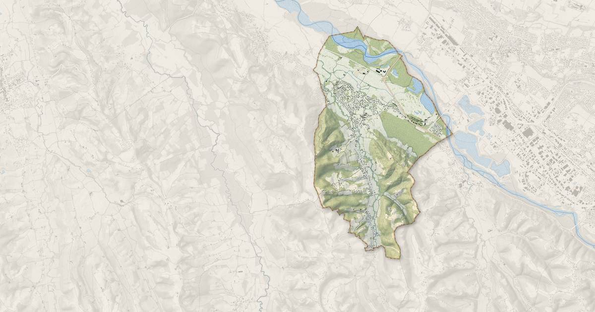 Portrait cartographique de Artiguelouve : relief, eau, forêts, bâti et voies, calculés à partir des données de l'IGN