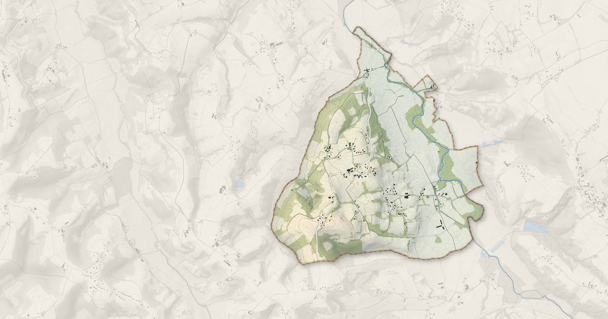 Portrait cartographique de Auga : relief, eau, forêts, bâti et voies, calculés à partir des données de l'IGN