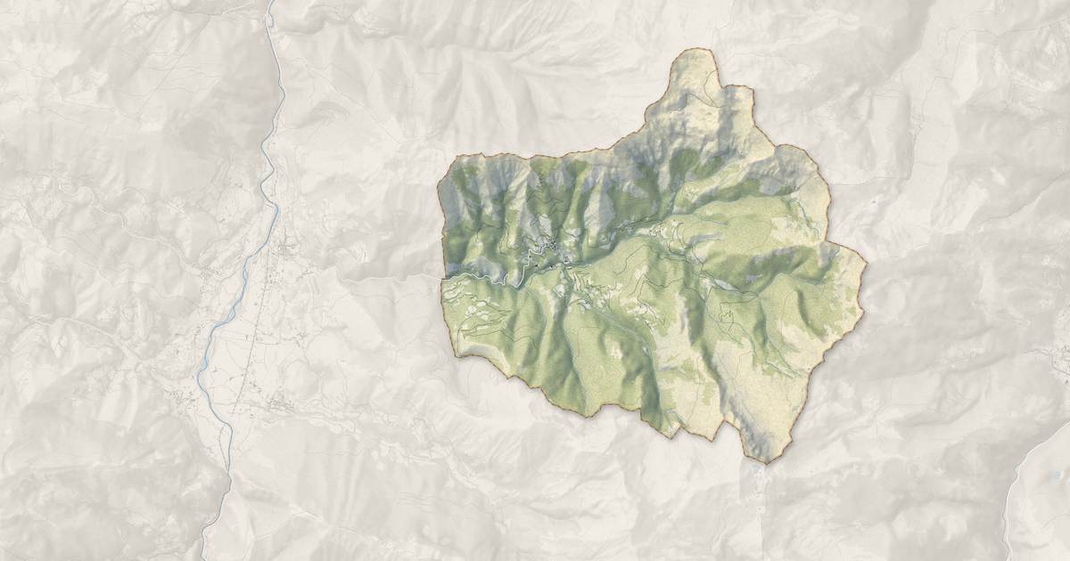 Portrait cartographique de Aydius : relief, eau, forêts, bâti et voies, calculés à partir des données de l'IGN