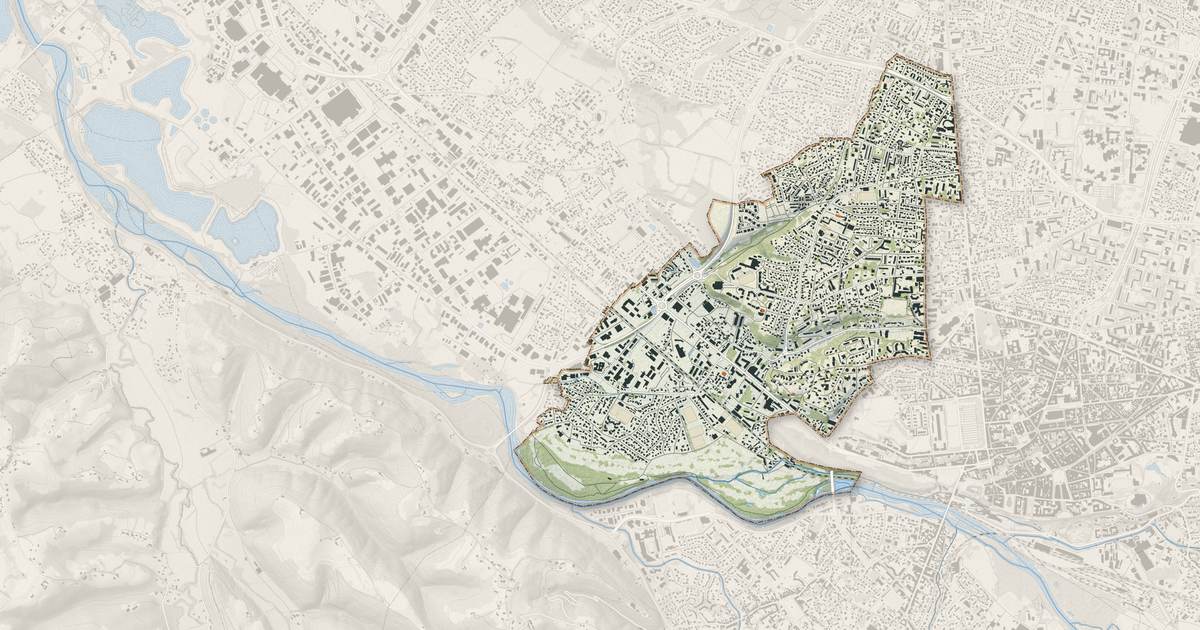 Portrait cartographique de Billère : relief, eau, forêts, bâti et voies, calculés à partir des données de l'IGN