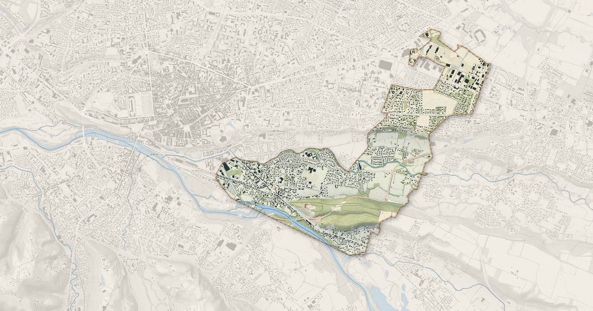 Portrait cartographique de Bizanos : relief, eau, forêts, bâti et voies, calculés à partir des données de l'IGN