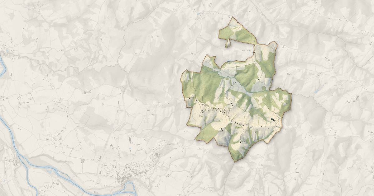 Portrait cartographique de Burgaronne : relief, eau, forêts, bâti et voies, calculés à partir des données de l'IGN