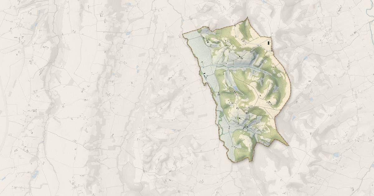 Portrait cartographique de Burosse-Mendousse : relief, eau, forêts, bâti et voies, calculés à partir des données de l'IGN