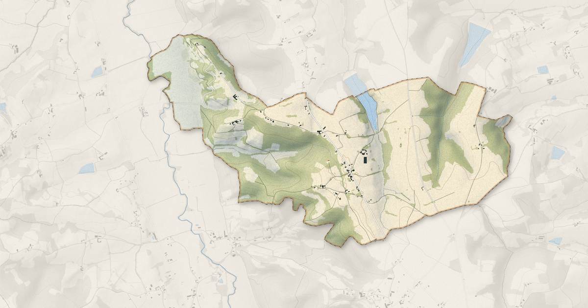 Portrait cartographique de Castillon (Canton de Lembeye) : relief, eau, forêts, bâti et voies, calculés à partir des données de l'IGN