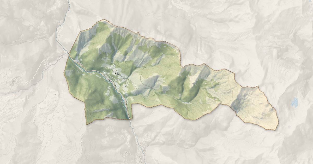 Portrait cartographique de Cette-Eygun : relief, eau, forêts, bâti et voies, calculés à partir des données de l'IGN