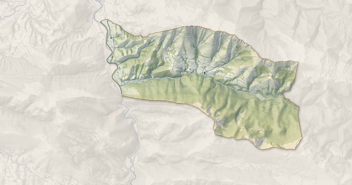 Portrait cartographique de Escot : relief, eau, forêts, bâti et voies, calculés à partir des données de l'IGN