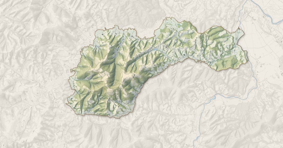 Portrait cartographique de Esquiule : relief, eau, forêts, bâti et voies, calculés à partir des données de l'IGN