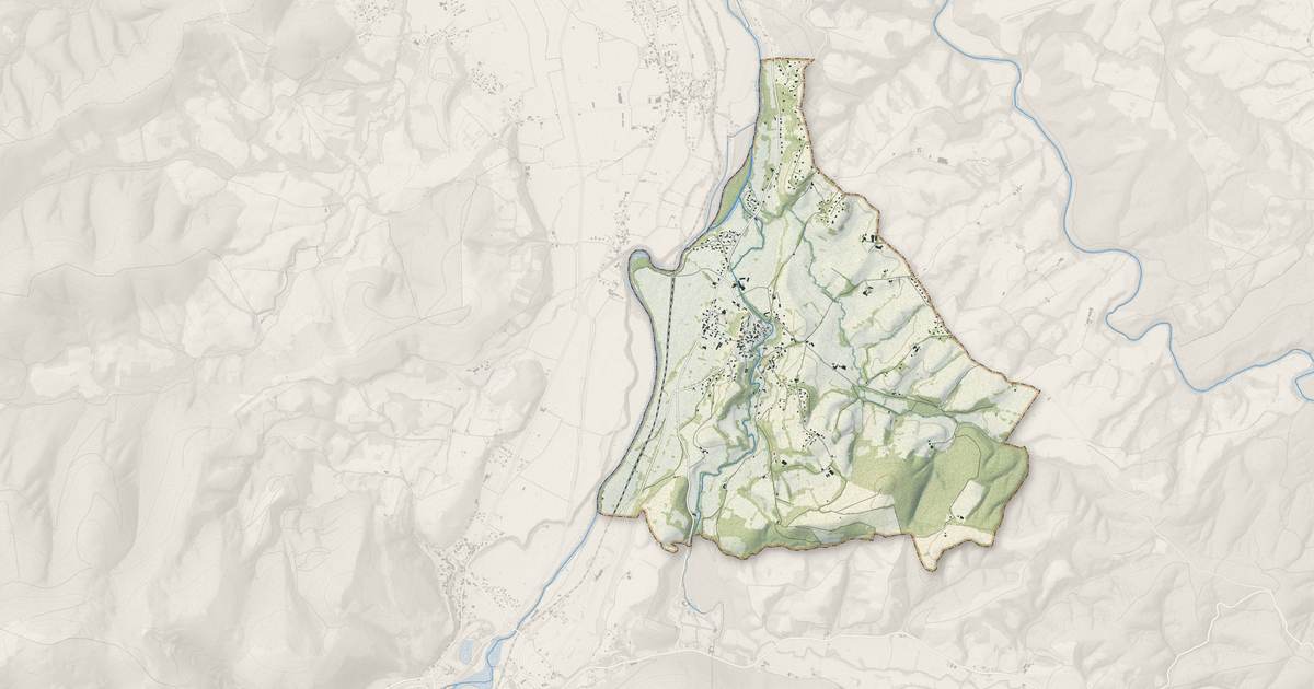 Portrait cartographique de Eysus : relief, eau, forêts, bâti et voies, calculés à partir des données de l'IGN