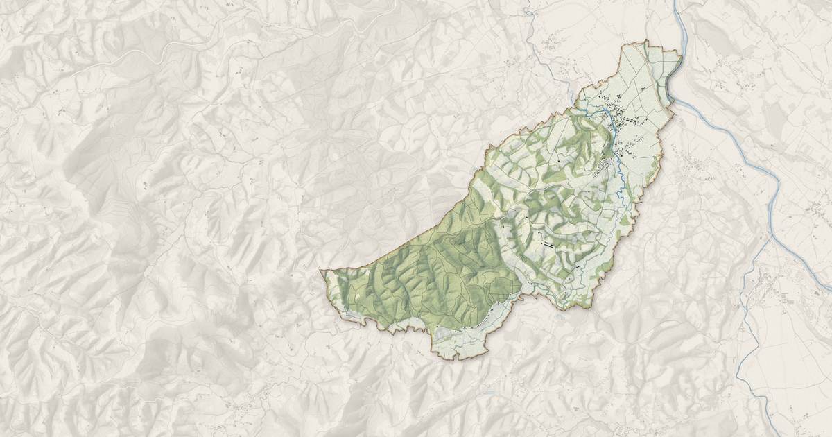 Portrait cartographique de Géronce : relief, eau, forêts, bâti et voies, calculés à partir des données de l'IGN