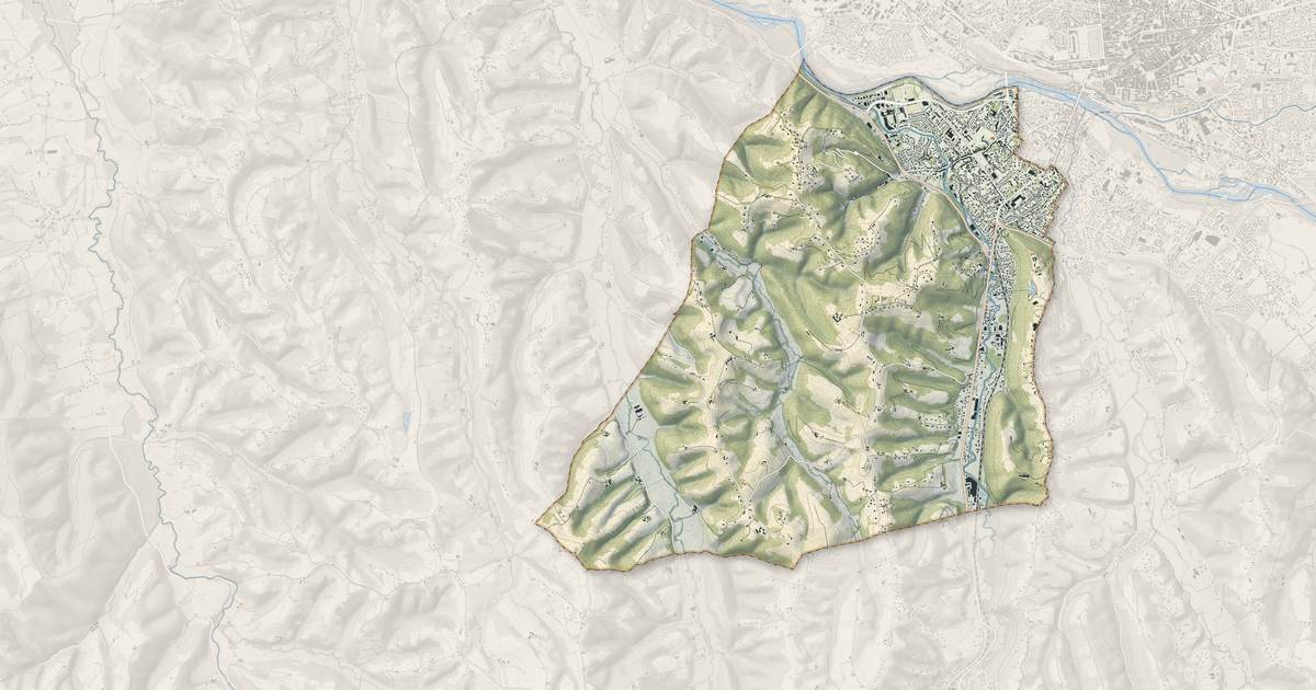 Portrait cartographique de Jurançon : relief, eau, forêts, bâti et voies, calculés à partir des données de l'IGN