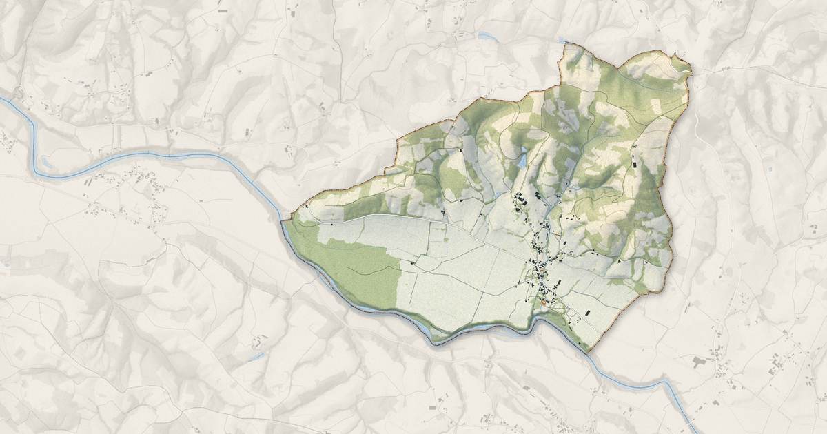 Portrait cartographique de Laàs : relief, eau, forêts, bâti et voies, calculés à partir des données de l'IGN