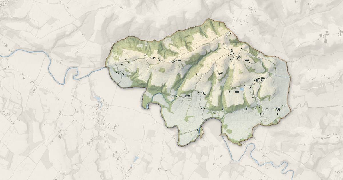 Portrait cartographique de Labeyrie : relief, eau, forêts, bâti et voies, calculés à partir des données de l'IGN