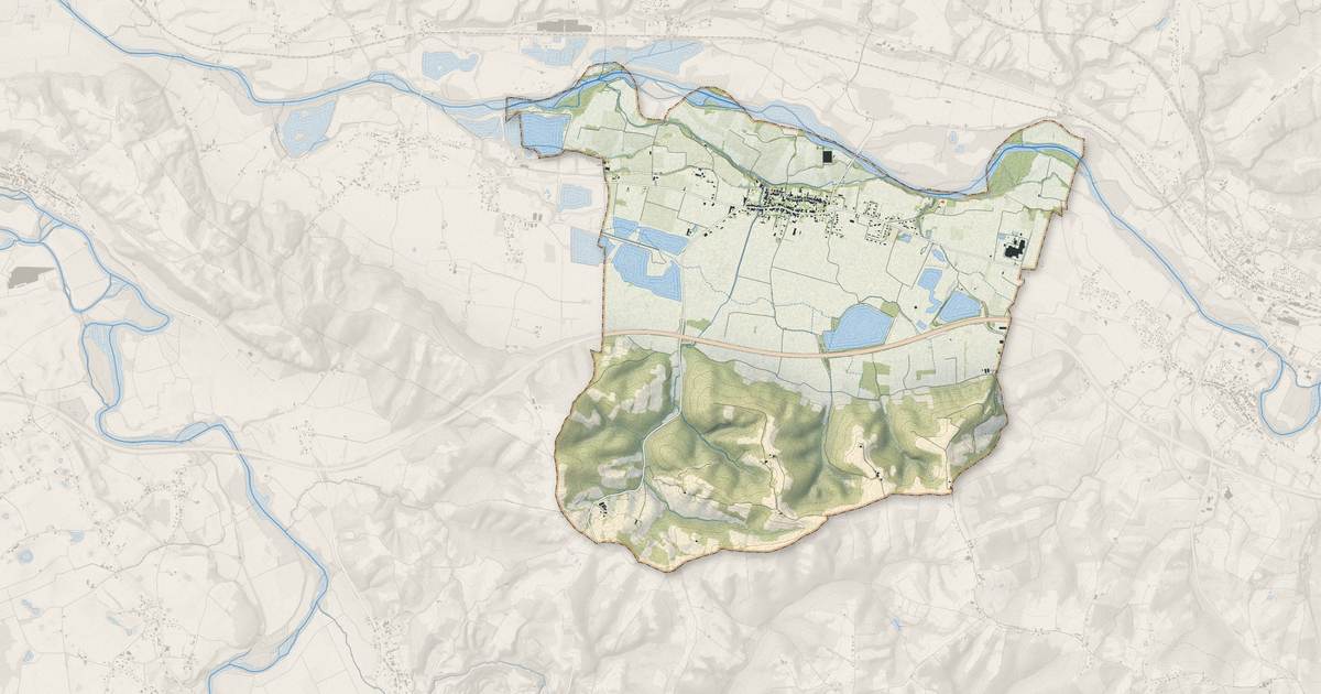 Portrait cartographique de Lahontan : relief, eau, forêts, bâti et voies, calculés à partir des données de l'IGN