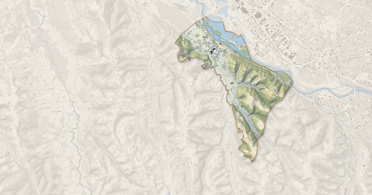 Portrait cartographique de Laroin : relief, eau, forêts, bâti et voies, calculés à partir des données de l'IGN