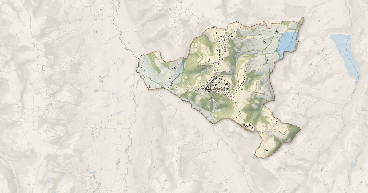 Portrait cartographique de Lembeye : relief, eau, forêts, bâti et voies, calculés à partir des données de l'IGN