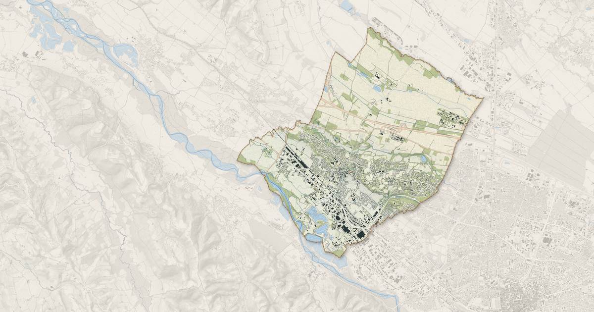 Portrait cartographique de Lescar : relief, eau, forêts, bâti et voies, calculés à partir des données de l'IGN