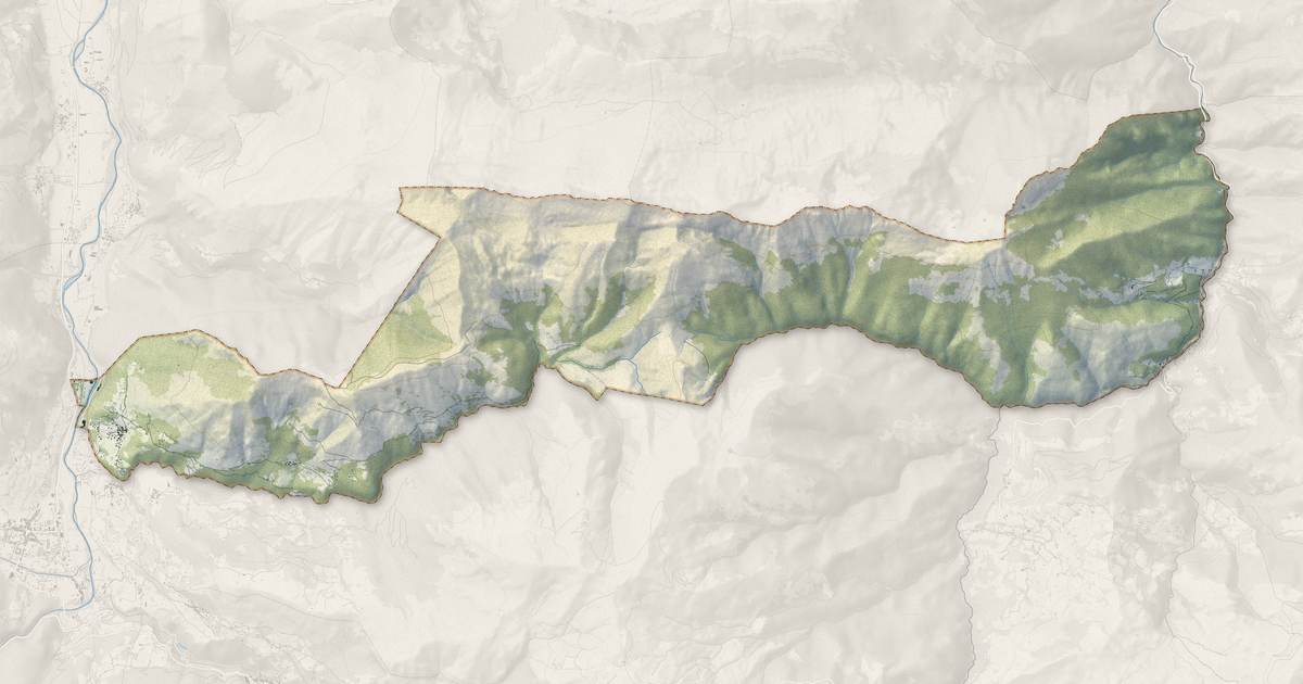 Portrait cartographique de Louvie-Soubiron : relief, eau, forêts, bâti et voies, calculés à partir des données de l'IGN