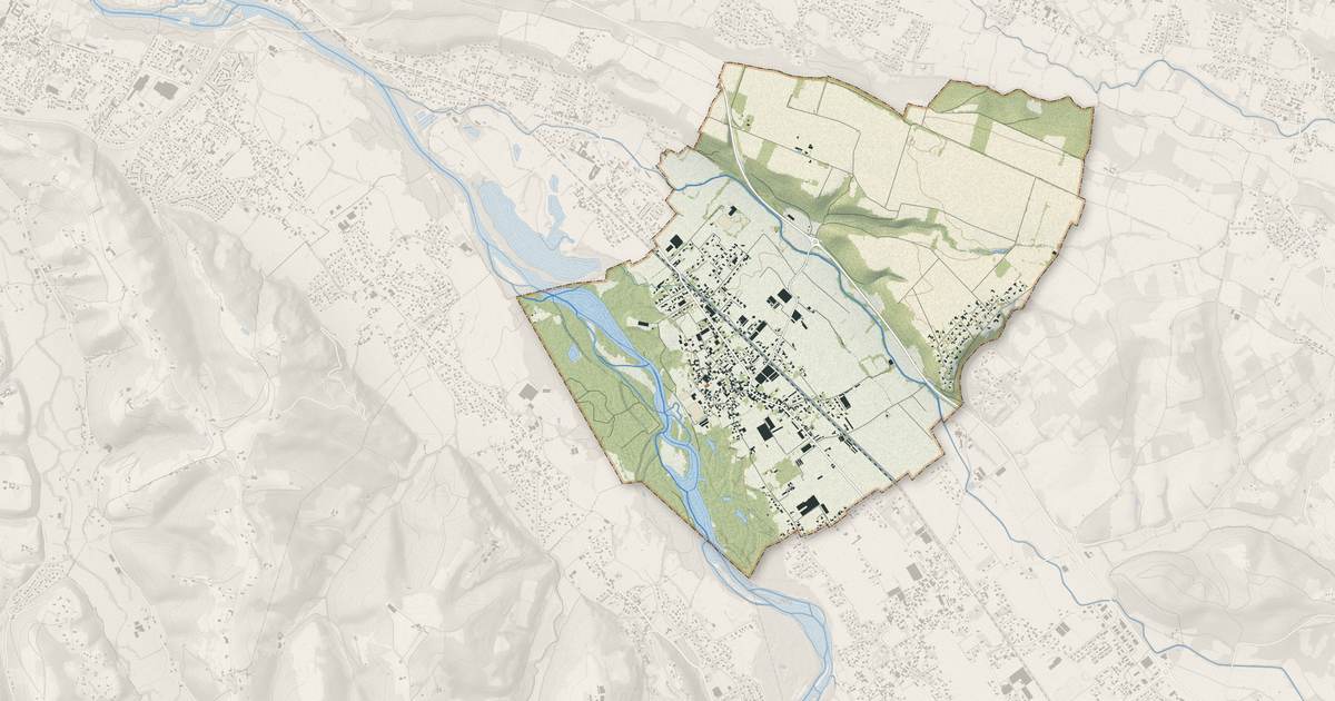 Portrait cartographique de Meillon : relief, eau, forêts, bâti et voies, calculés à partir des données de l'IGN